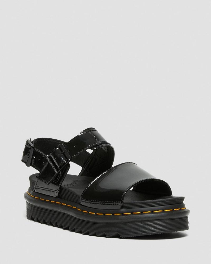 Dr Martens Voss Lak Leren Gladiator Sandalen Dames Zwart | NL 481MQZ